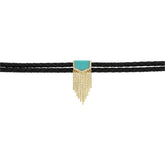 0.06ct Diamond & 0.95ct Composite Turquoise 14k Yellow Gold Fringe Cord Choker Necklace